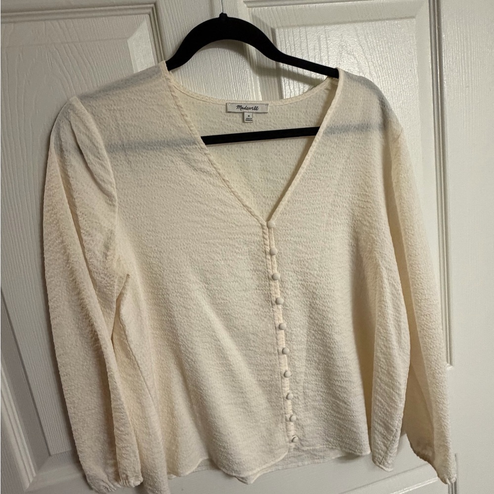 Madewell Cream Button-Front Long Sleeve Top